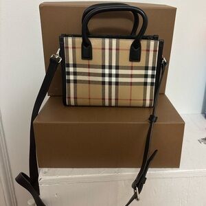 Burberry Tan and Black Plaid Crossbody Bag